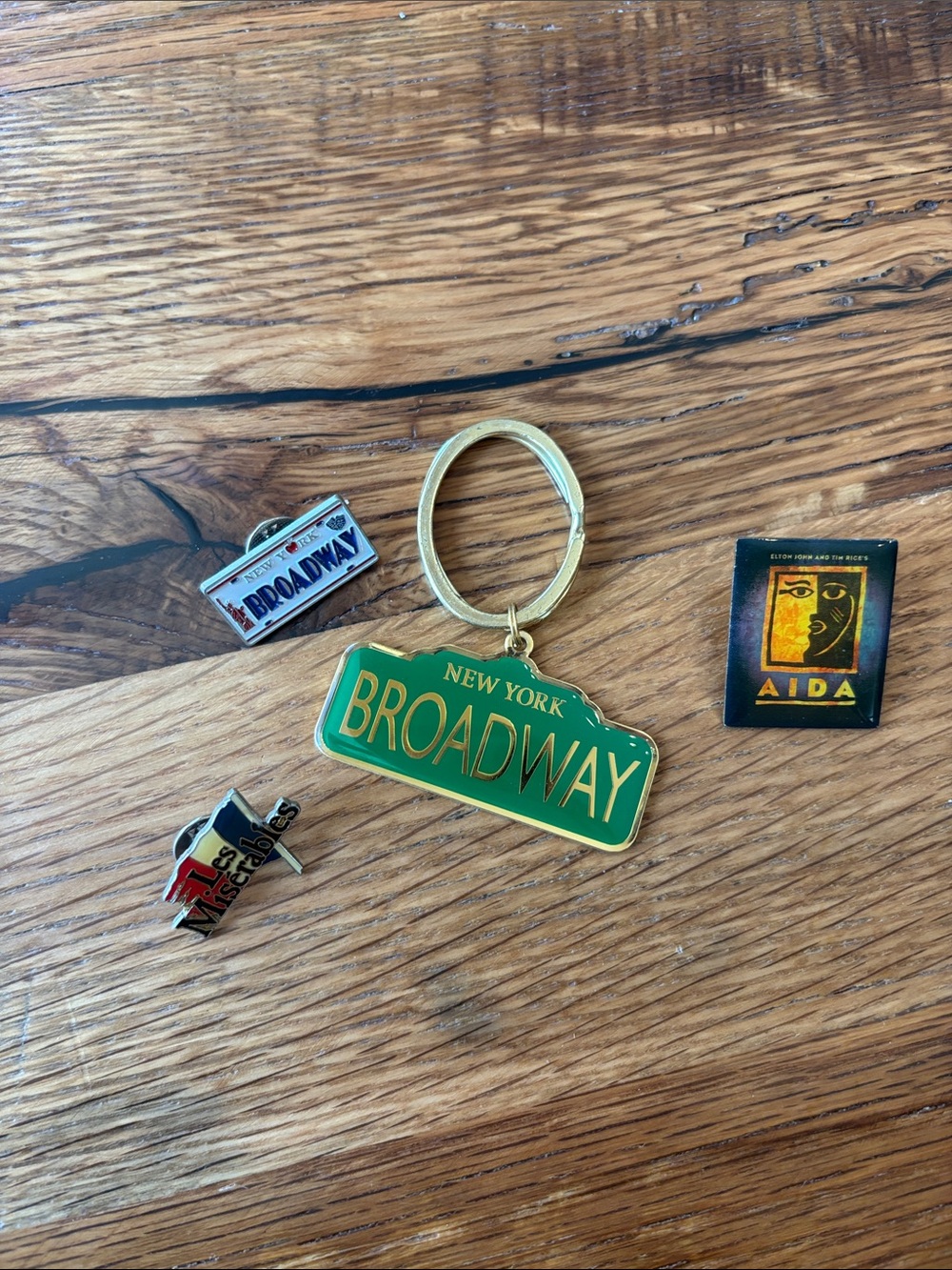 Vintage Broadway New York Green Enamel Keychain and pin lot Aida Les miserable